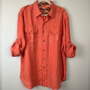 Tailor Vintage Linen Safari Style Roll Up Sleeves Men’s Shirt XL